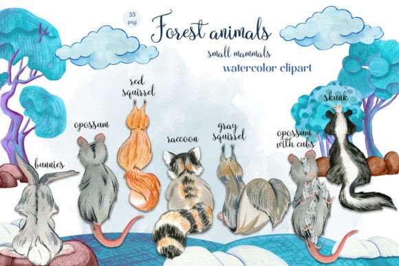 Animal Watercolor Clipart Back of Mammal Illustrations