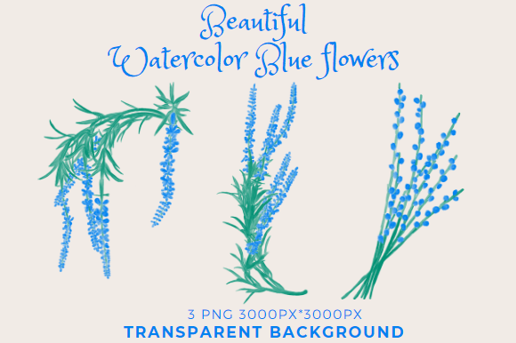 Beautiful Watercolor Blue Flower Clipart & Illustrations