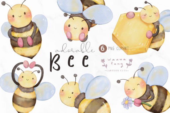 Bee Adorable Animal Watercolor PNG Illustrations