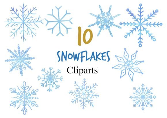 Blue Watercolor Snowflake Cliparts & Illustrations