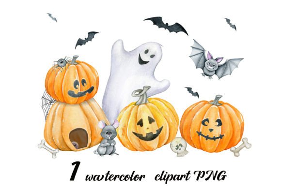 Boo Watercolor Illustrations Set Halloween Mood for Blog Design