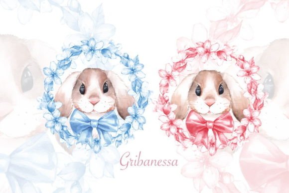Bunny with Flowers. Watercolor Clipart & Illustrations