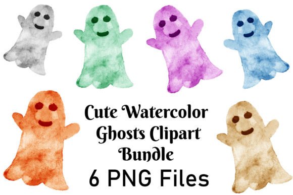 Cute Watercolor Ghost Clipart Bundle PNG for Branding & Illustration Projects