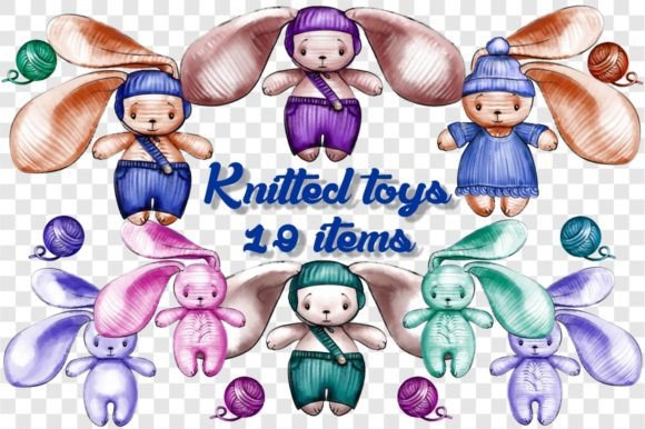 Cute Watercolor Knitted Toys Clipart PNG & Illustrations