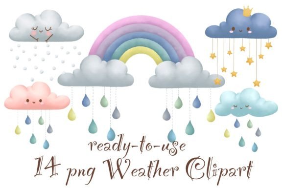 Cute Watercolor Weather Cartoon Clipart for Etsy & Print-on-Demand Sellers