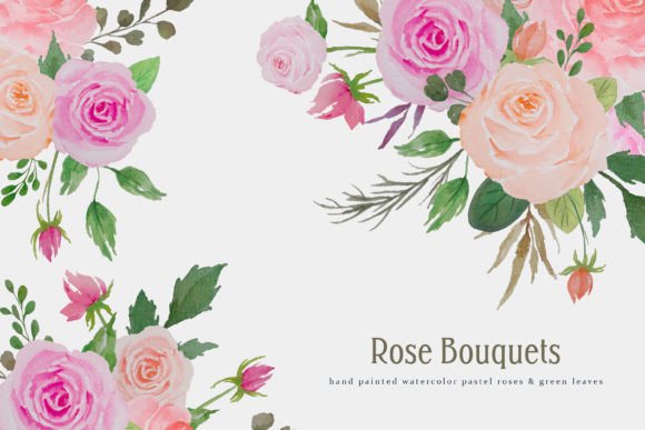 Elegant Watercolor Rose Flowers Bouquets for Local Brand Illustrations