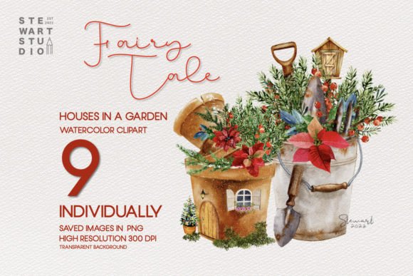 Fairy Tale House in a Garden Watercolor for Illustration-Based Digital Products