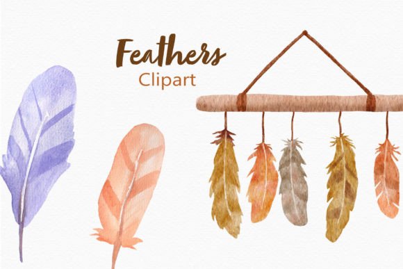 Feathers Watercolor Clipart for Boho Editorial Design