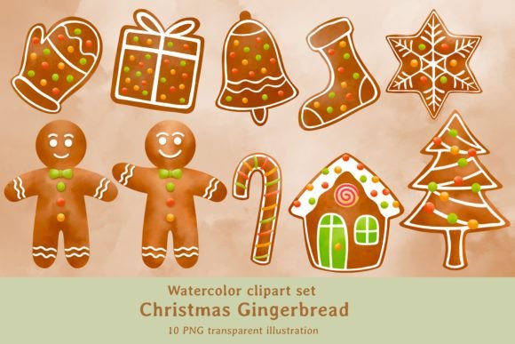 Gingerbread Watercolor Clipart & Illustrations