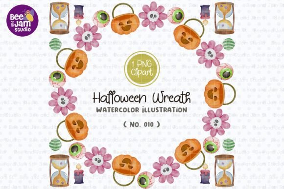 Halloween Wreath Watercolor PNG-010 for Bloggers & Publishers