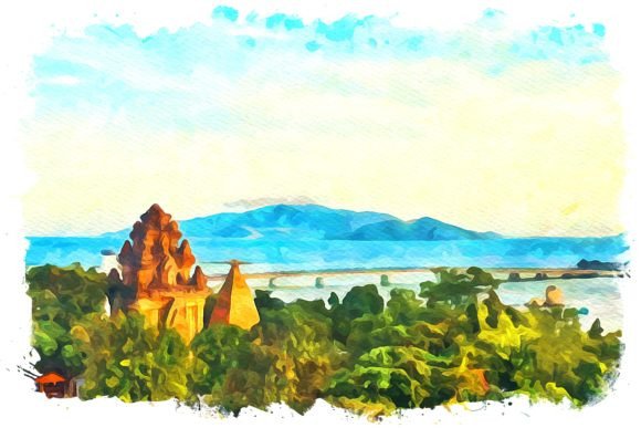 Nha Trang Asia Watercolor Illustrations