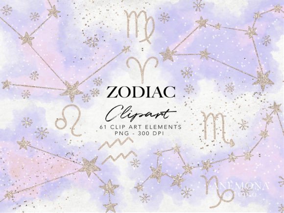 Pastel Watercolor Zodiac Clipart & Illustrations