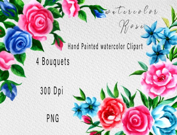 Pink Rose Watercolor Clipart & Illustrations