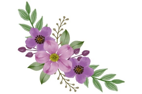 Purple Flower Watercolor Frame Illustrations for Digital Sellers