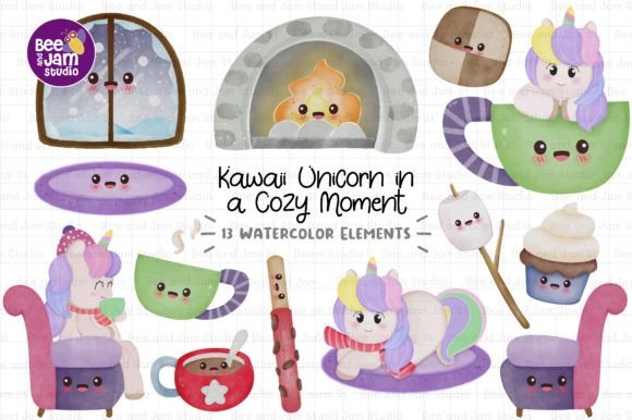 Unicorn in Autumn Winter Watercolor PNG for Boutique Branding & Seasonal Packaging