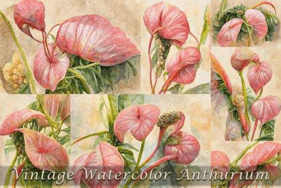 Vintage Watercolor of Anthurium Flowers Adds Timeless Charm to Brand Illustrations