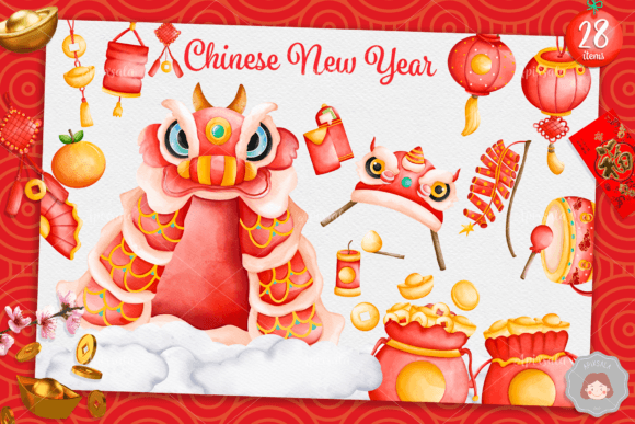 Watercolor Chinese New Year Decoration Illustrations