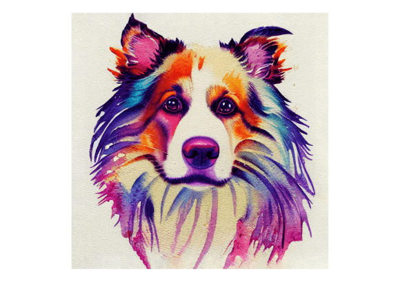 Watercolor Collie Dog Design & Illustrations