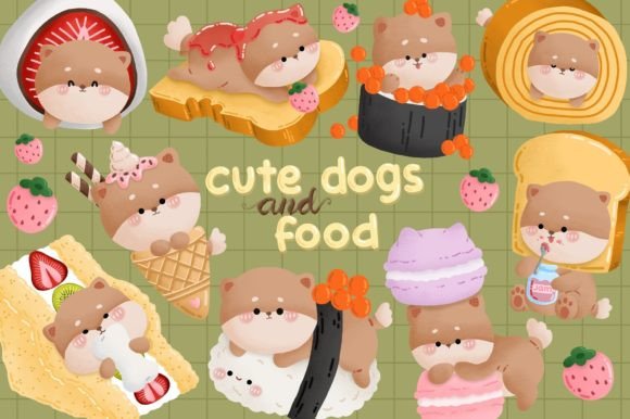 Watercolor Cute Dog Food Clipart & Illustrations