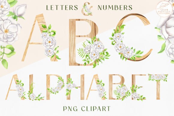 Watercolor Floral Wood Alphabet Clipart for Creative Sellers