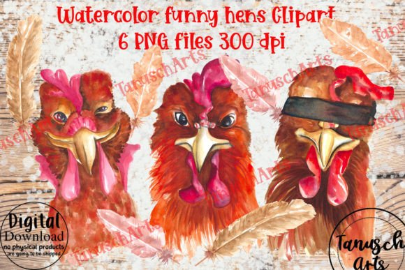 Watercolor Funny Chicken Clipart & Illustrations