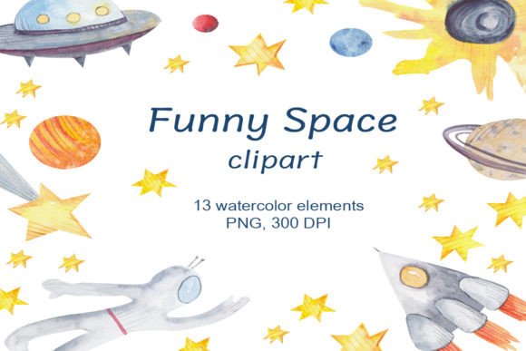 Watercolor Funny Space Clipart PNG Review