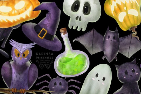 Watercolor Halloween Clipart PNG & Illustrations