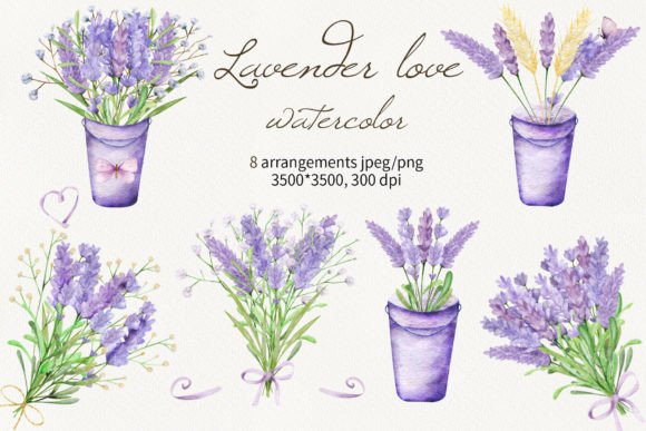 Watercolor Lavender Arrangement Clipart Review