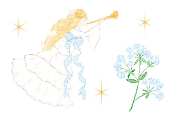 Watercolor Noel Angel Trumpet Illustrations