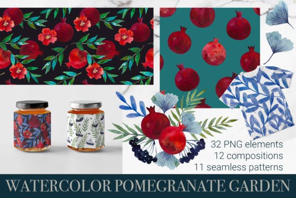 Watercolor Pomegranate Garden Illustrations: A Fresh, Organic Touch for Local Branding