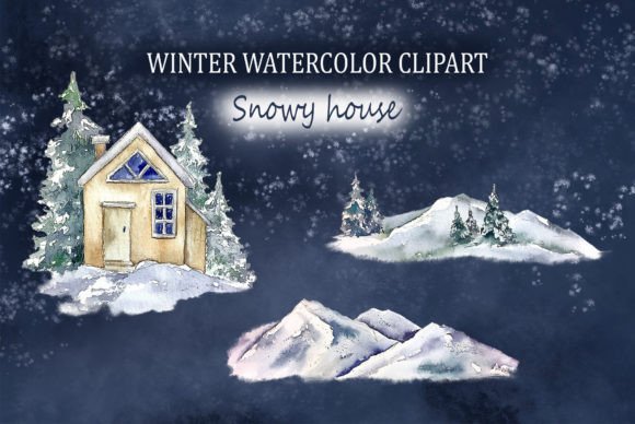 Watercolor Winter House Illustrations for Real Crafting