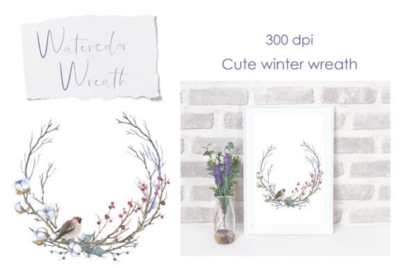 Winter Wreath Png. Watercolor Wedding Illustrations