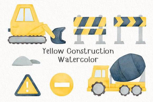 Yellow Construction Watercolor Clipart & Illustrations
