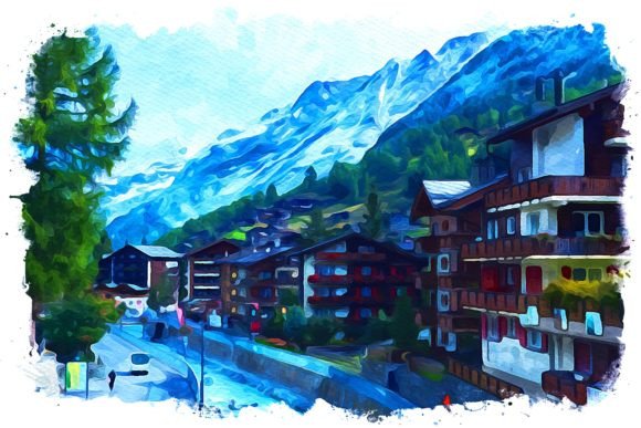 Zermatt Europe Watercolor Illustrations